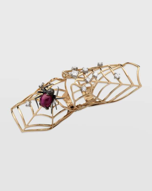 18K Rose Gold Flex Ruby Spider Ring with Diamonds, Size 7.5
